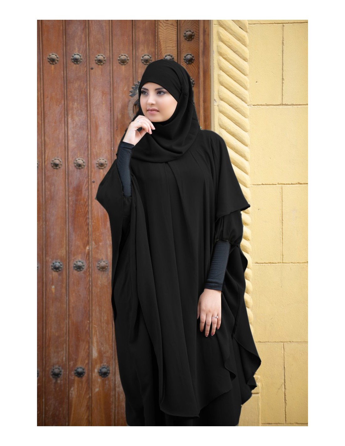 Abaya Khaleej + langer Khimar mit eingebautem Hijab