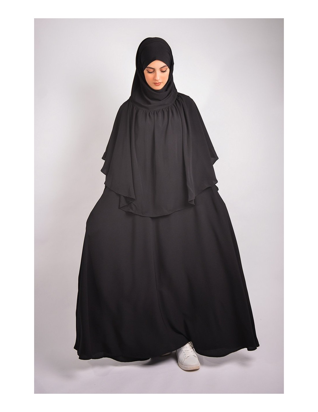 ABAYA REGENSCHIRM + KHIMAR MIT STIRNRUNZELN